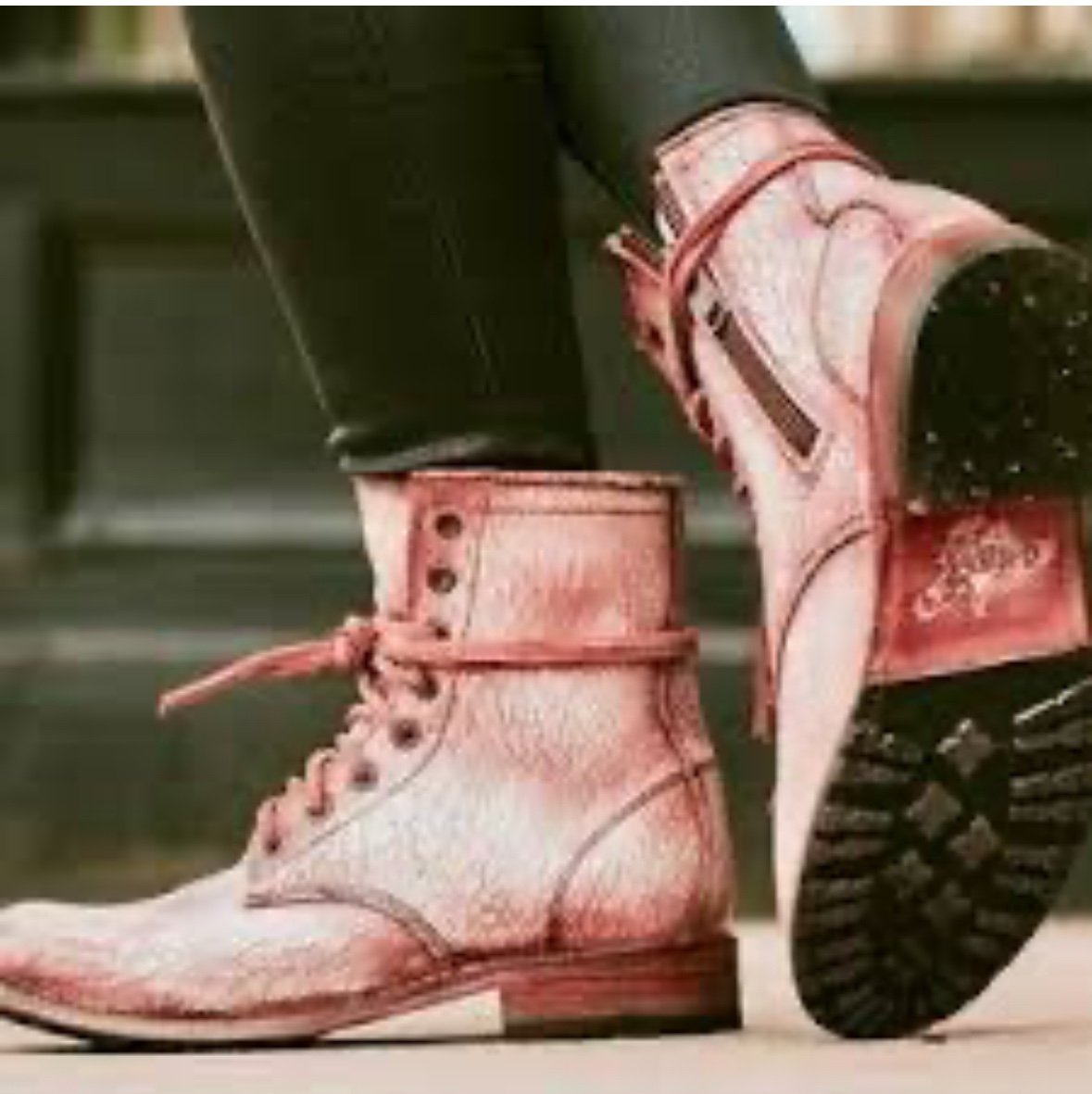 RARE Freebird Manchester Combat Boots Distressed Cracked Pink Leather Size10