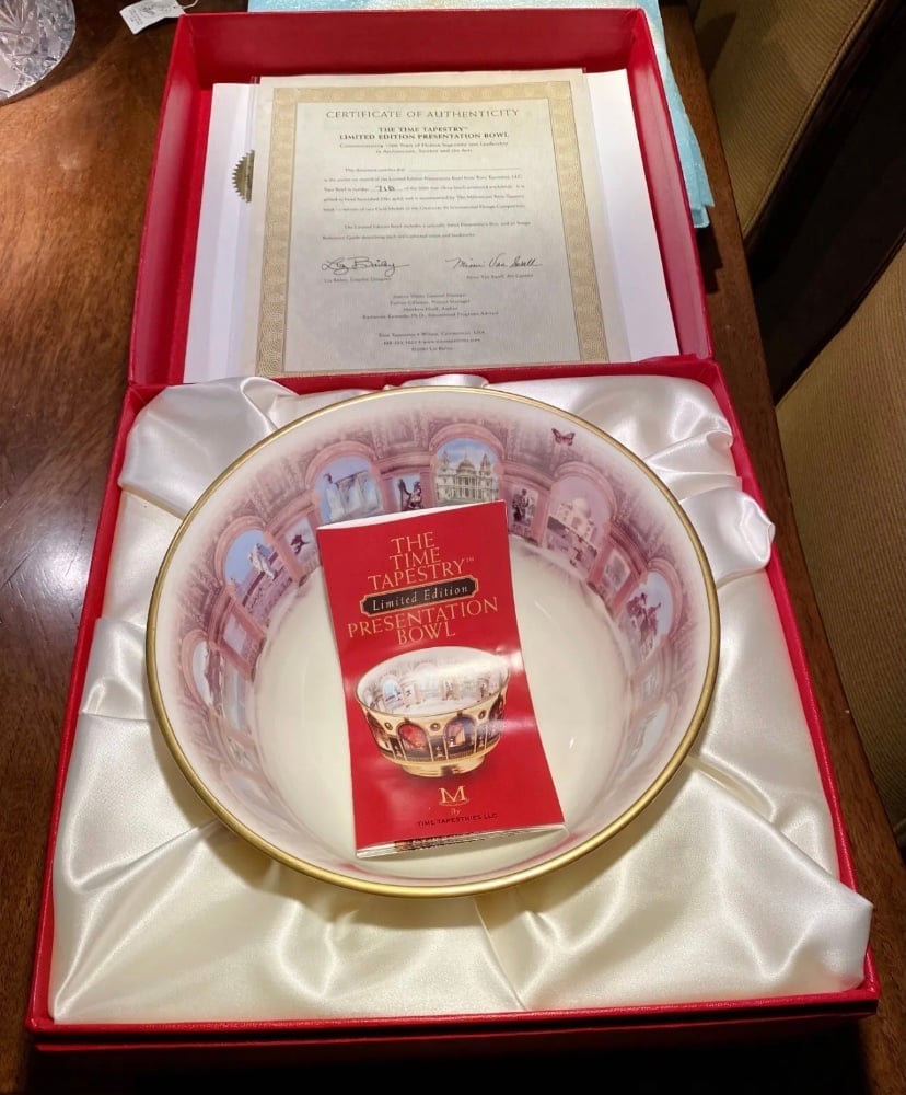 Vintage Time Tapestry Presentation Bowl With Certificate Of Authenticity