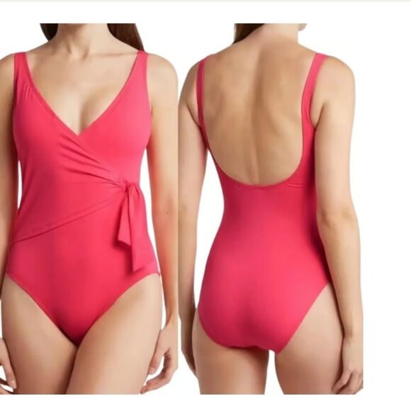 NWT 148 Tommy Bahama Wrap Tie Front One-Piece Swimsuit 4, CORAL COAST