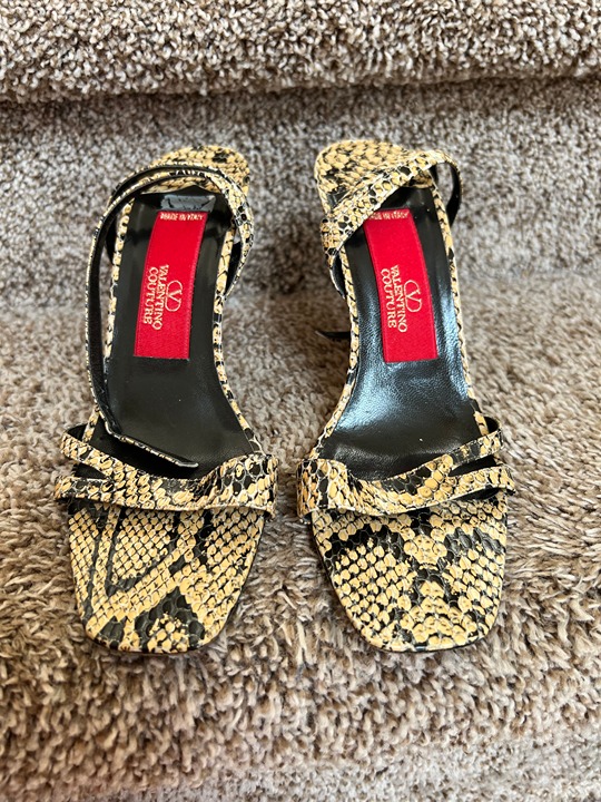 Valentino Couture Women's Strappy Snake Print Leather Heel Sandals.