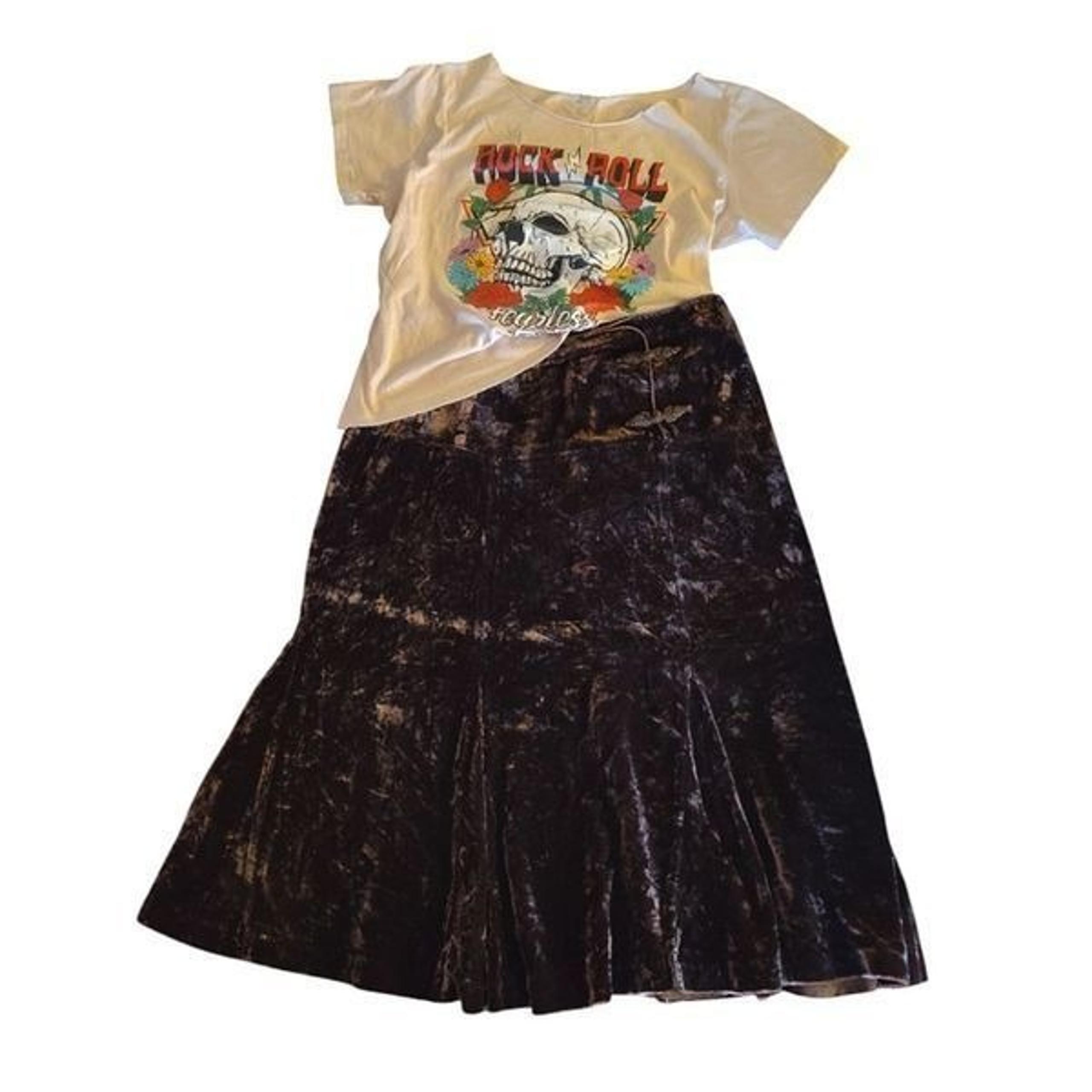Garnet Hill Vntg Brown Crushed Velvet Silk Whimsigoth Maxi Skirt Size 12