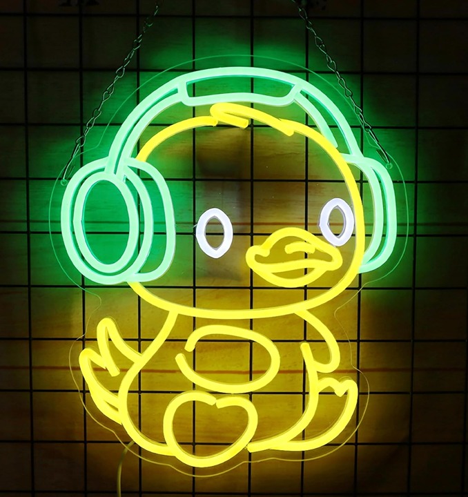 Cute Bright Yellow Baby Duckling Listening to Music LED Night Light Room Decor