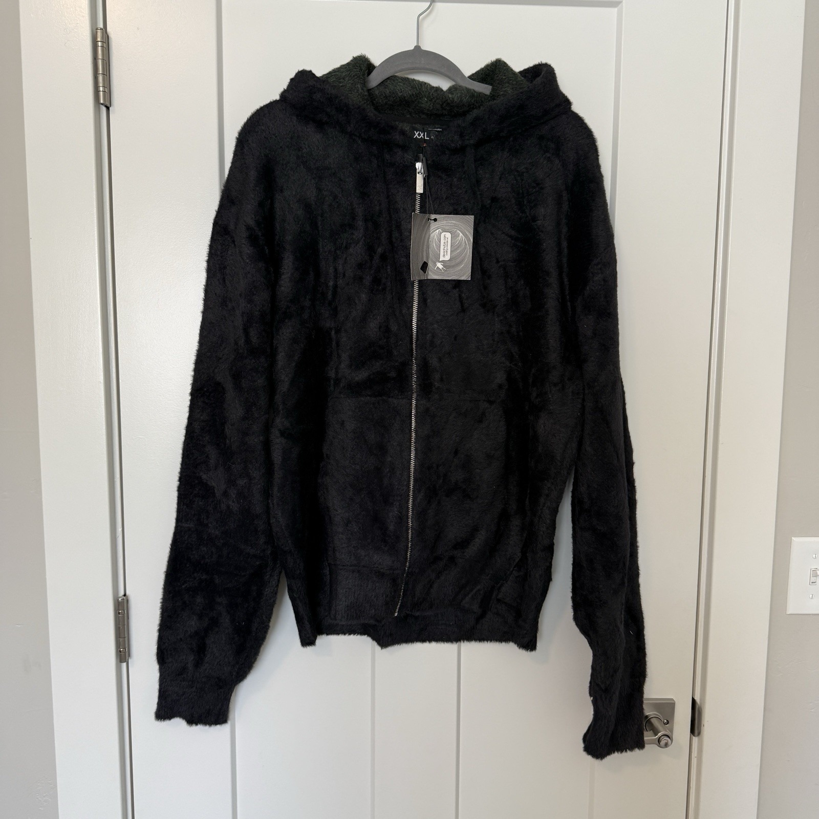 NEW Derschutze Fuzzy Black Green Zip Up Hoodie Jacket Men's Size XXL NYC To RIO