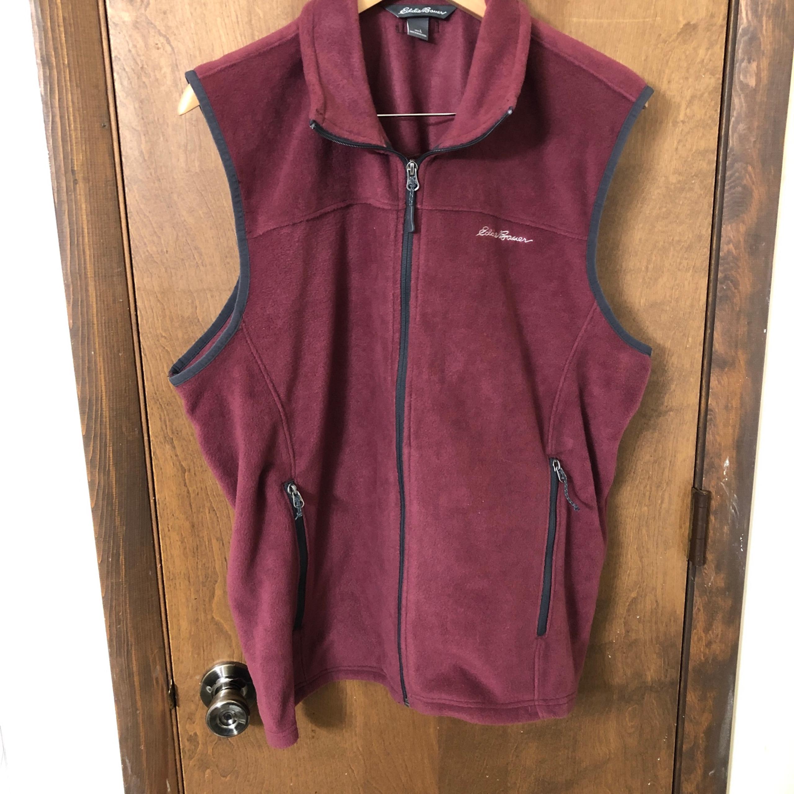 Eddie Bauer Men's Large Zip Up Fleece Vest Red Burgundy