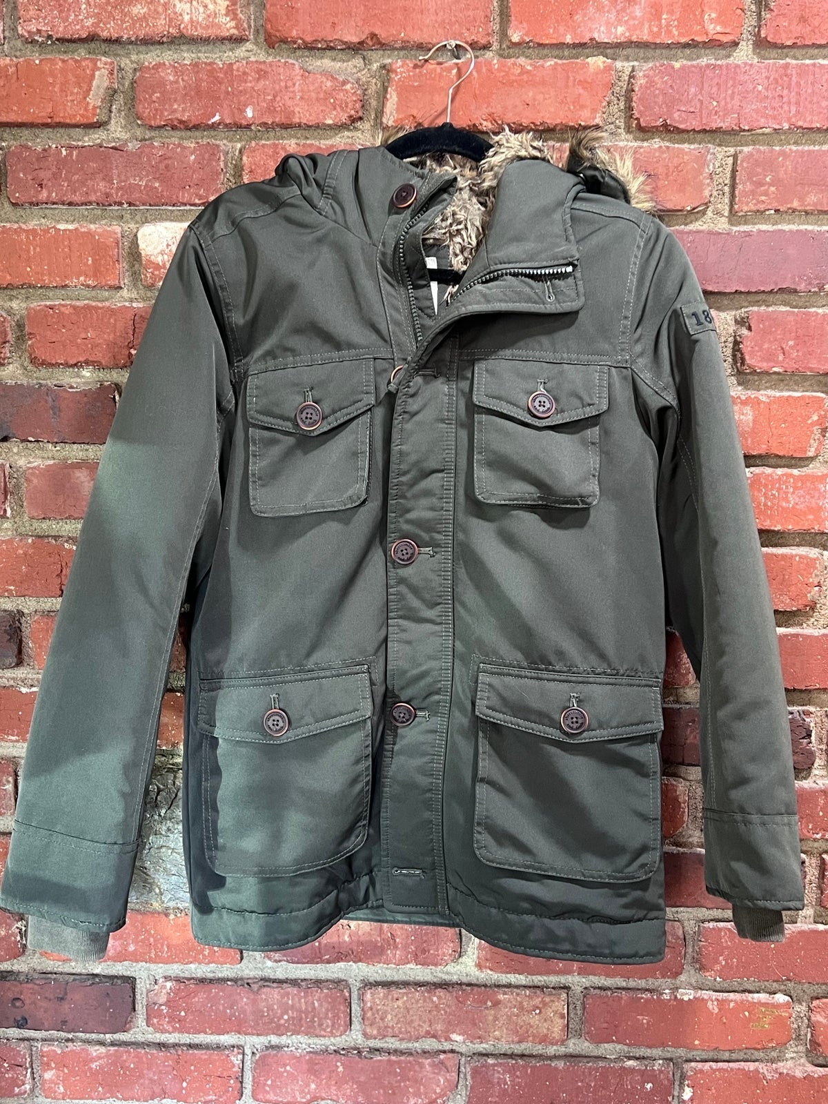 Abercrombie Kids Boys Faux Fur Utility Parka Size 13/14 Olive Green