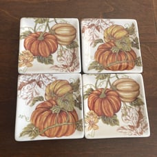 Acorn & Oak Pumpkin Print Appetizer Plates Set of 4 New Harvest