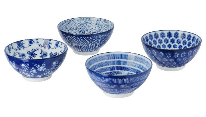 SET of 4 - Ikea ENTUSIASM Bowl Porcelain Patterned White Blue 4 1/4