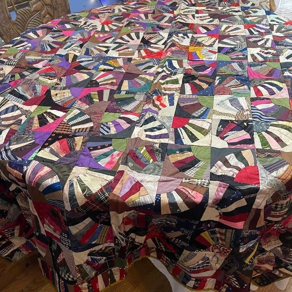 Antique Handmade Pieced Ribbon Patchwork Crazy Quilt Top Handsewn