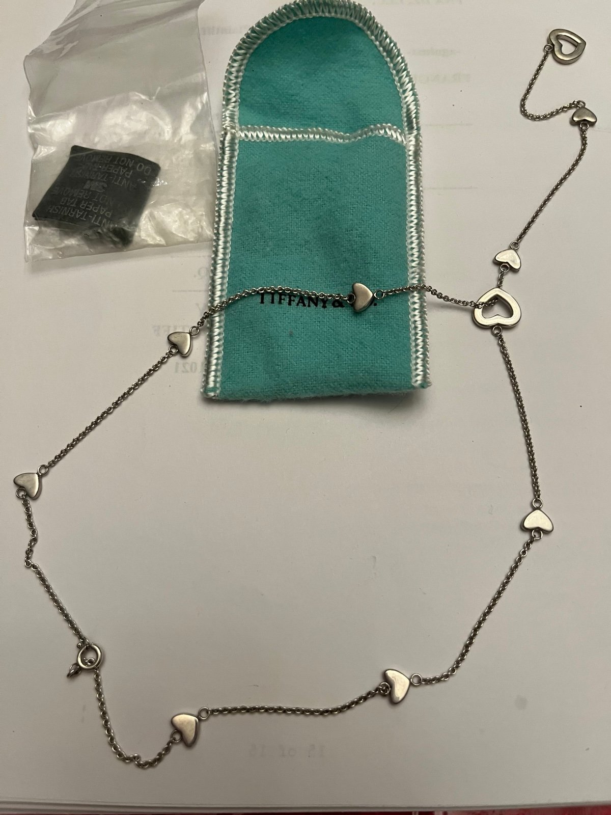 Tiffany and Co. 925 Heart Lariat Sterling Silver Necklace