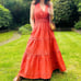Anthropologie The Somerset Maxi Dress Linen Ties Sleeveless Tiered Orange Small