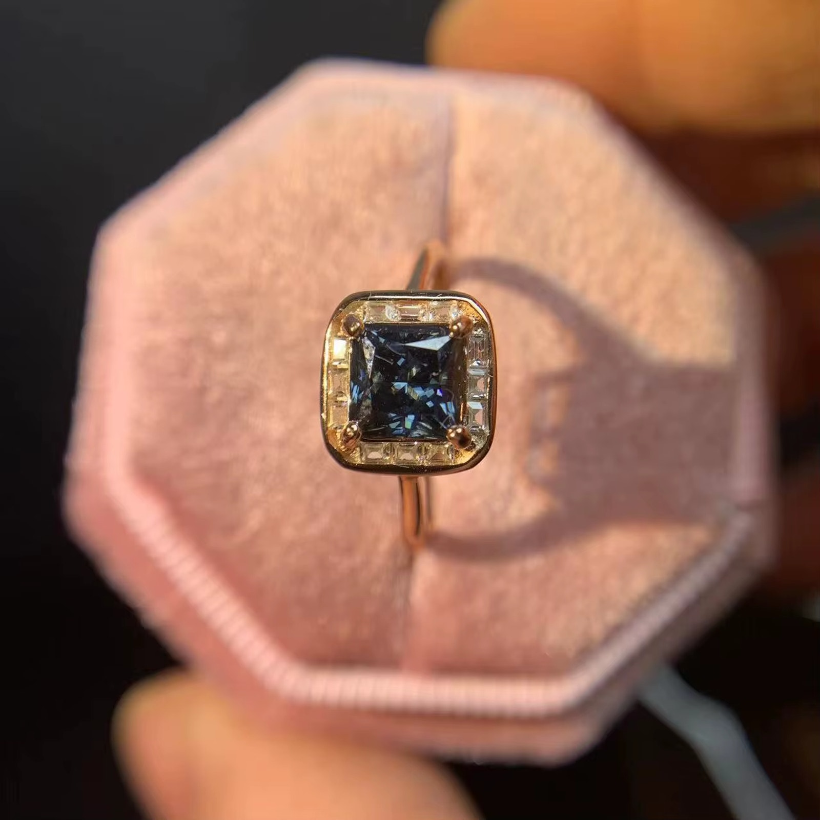 1CT VVS1 Asscher Cut Gray Moissanite Ring, Women's Moissanite Ring's