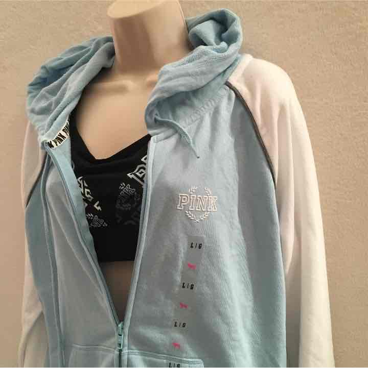 Victoria-S pink full zip hoodie blue Lg