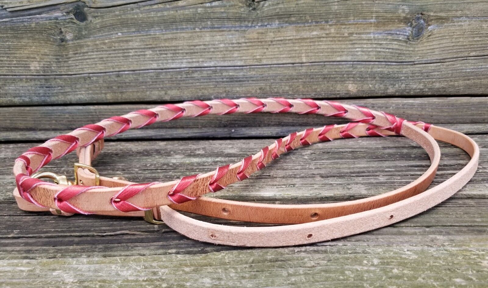 Metallic Red Leather Laced Barrel Reins