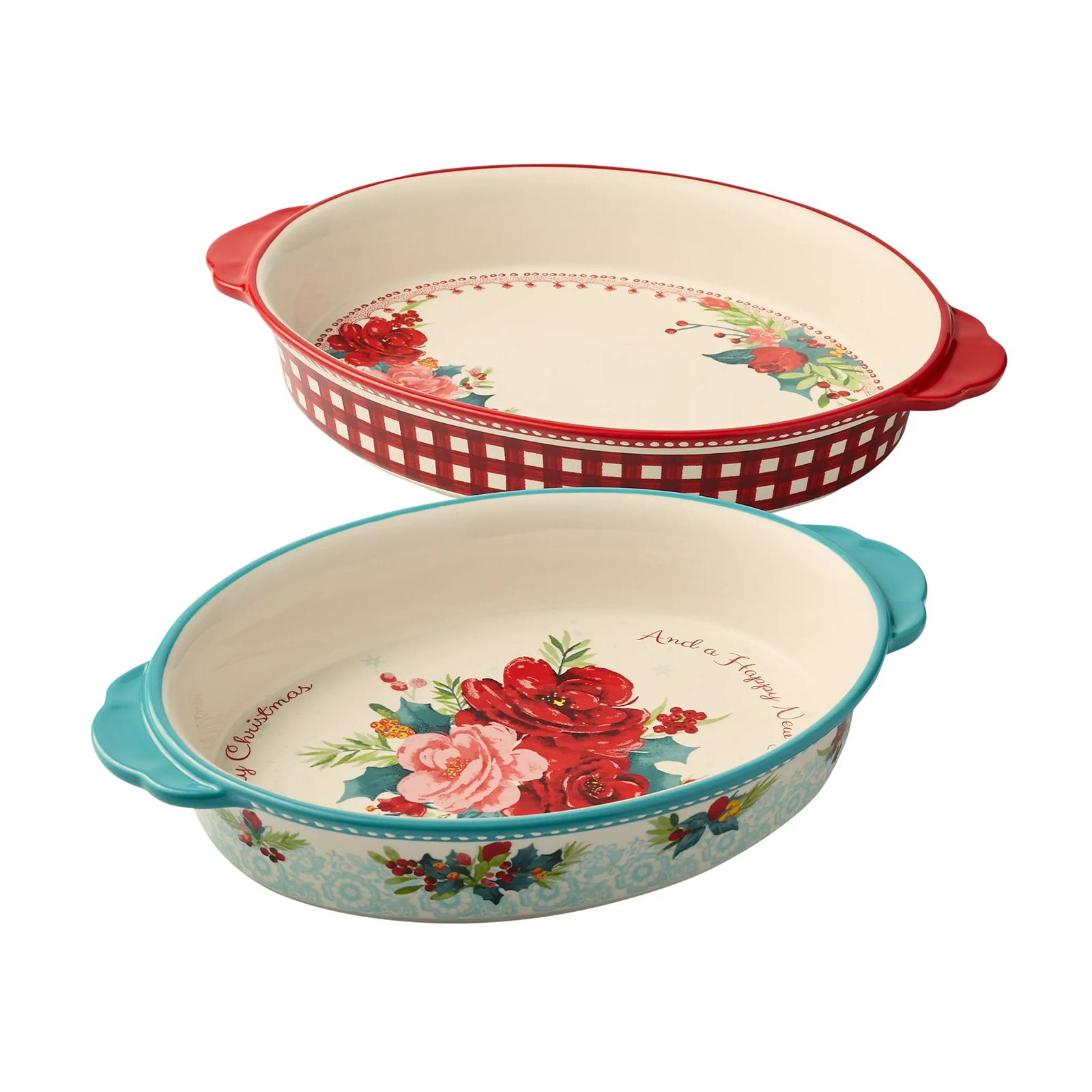 The Pioneer Woman Cheerful Rose Oval 11.81-Inch and 10.63-Inch Bakers, Set of 2
