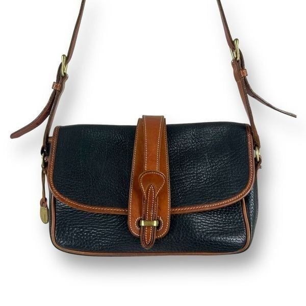 Dooney & Bourke Vintage Pebbled Leather Equestrian Shoulder Bag Black Brown