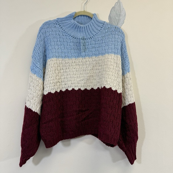 Anthropologie Women’s Nell Colorblock Sweater Size 1X Balloon Sleeve New