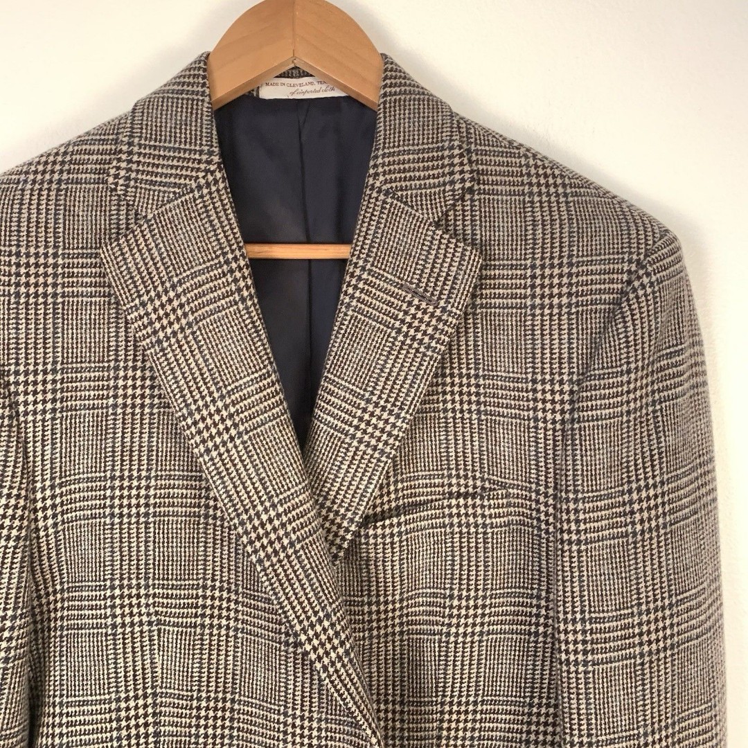 Hardwick Clothes Sport Coat Blazer Mens 42R Brown Plaid Check Made in USA Wool