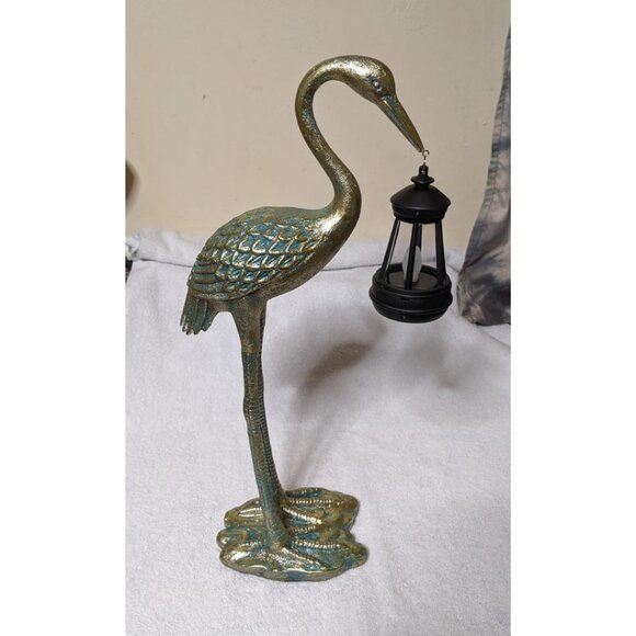 New Solar Crane Garden Statue Blue Heron Figurine with Lanterns for Yard Decor