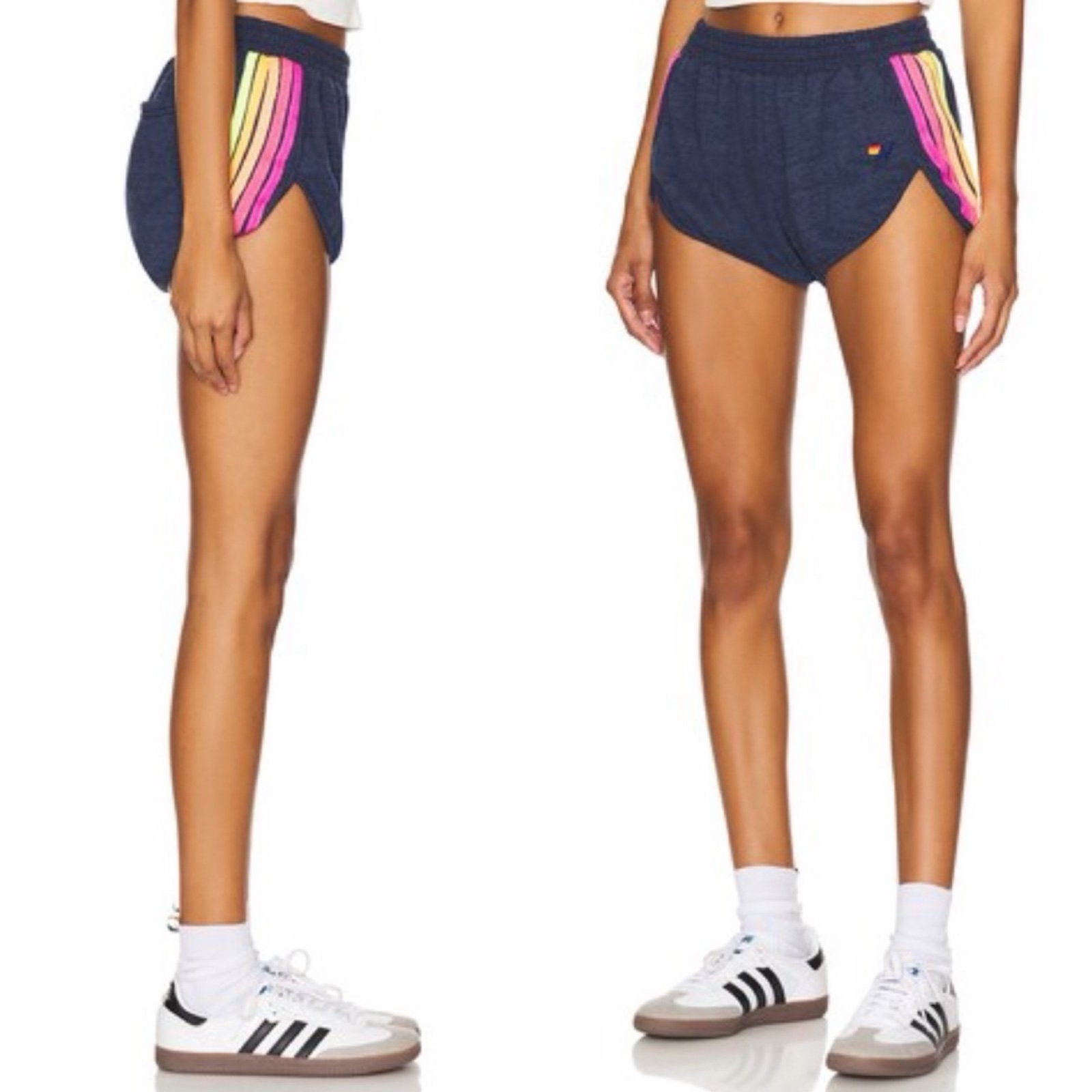 Aviator Nation X Revolve 5 Stripe Jogger Short Sz XL In Navy & Neon Rainbow