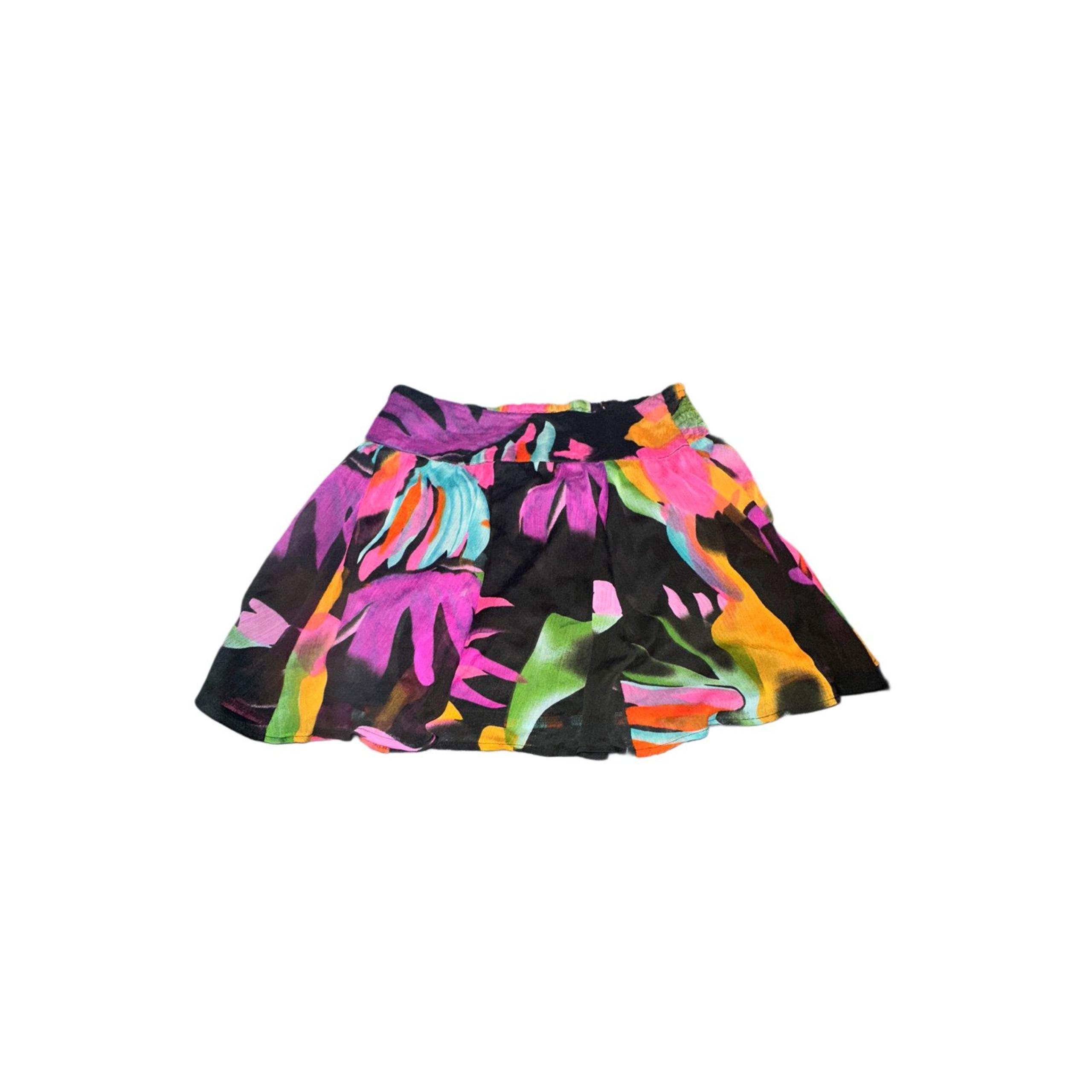 Vibrant Tropical Print Flowy Mini Skirt