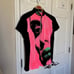 Jamie Sadock Crinkle 1/4 Zip Polo Shirt Face Graphic Stretch Women's Large