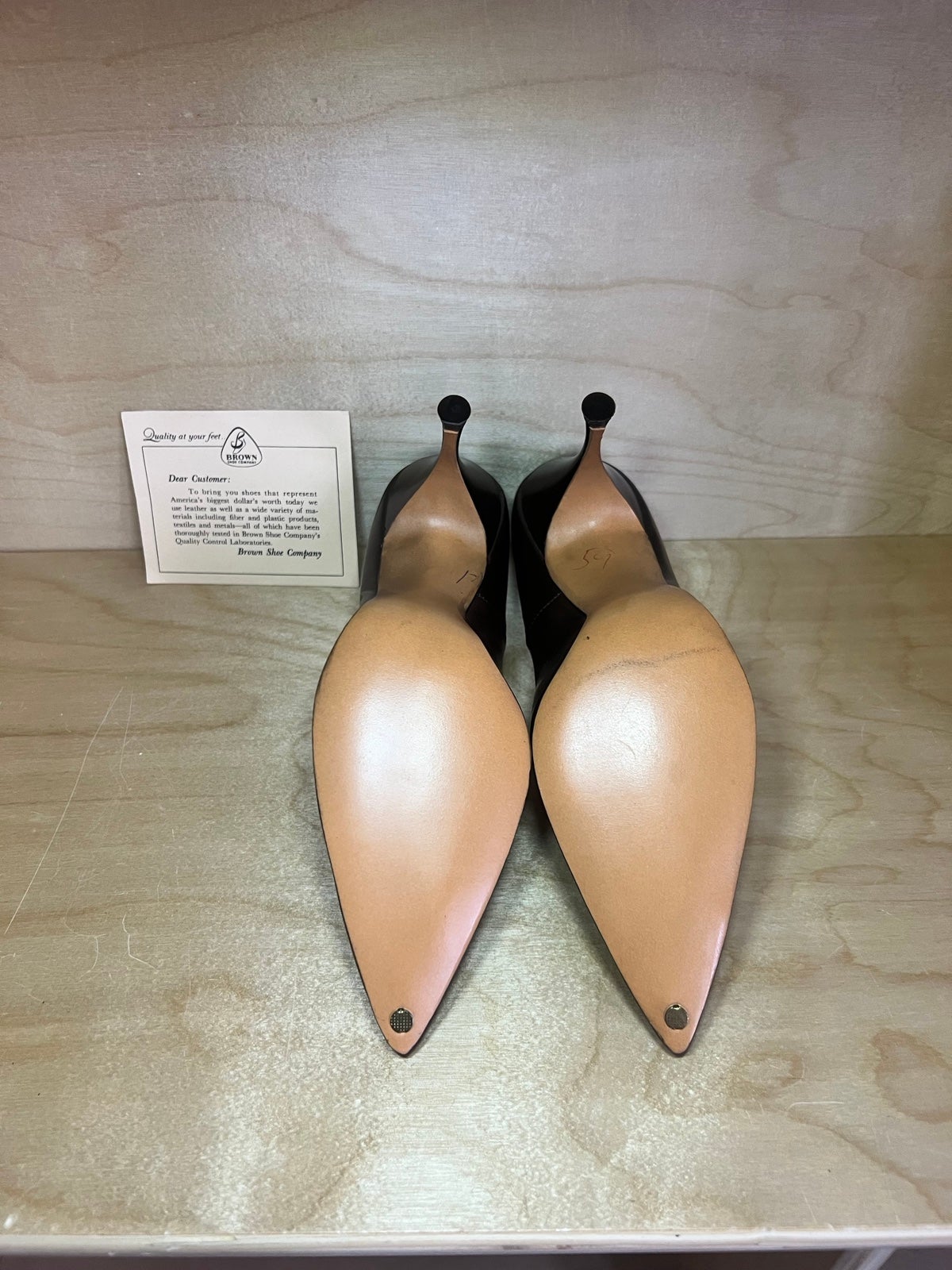 1950s New, Brown Leather Heels