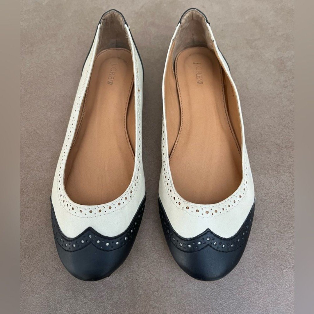 J.Crew cream and black decorated leather flats, great condition, size 7