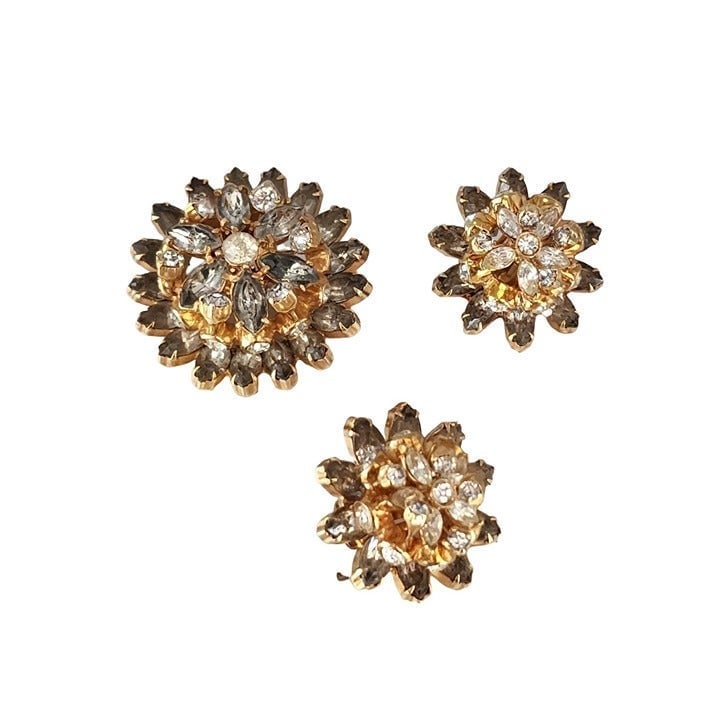 Vintage Signed Pauline Trigere Stunning Raised Flower Brooch & Earrings Set A593