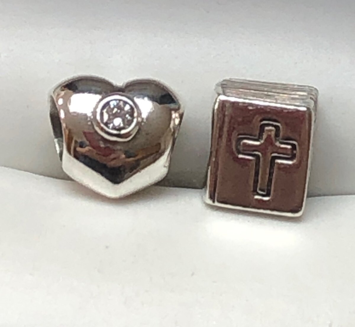 PANDORA (2) Bible & CZ Heart Charms