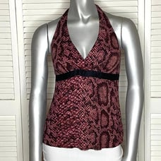 Vintage 00s BETSEY JOHNSON Pink & Black Snakeskin Print Jersey Halter Top P XS