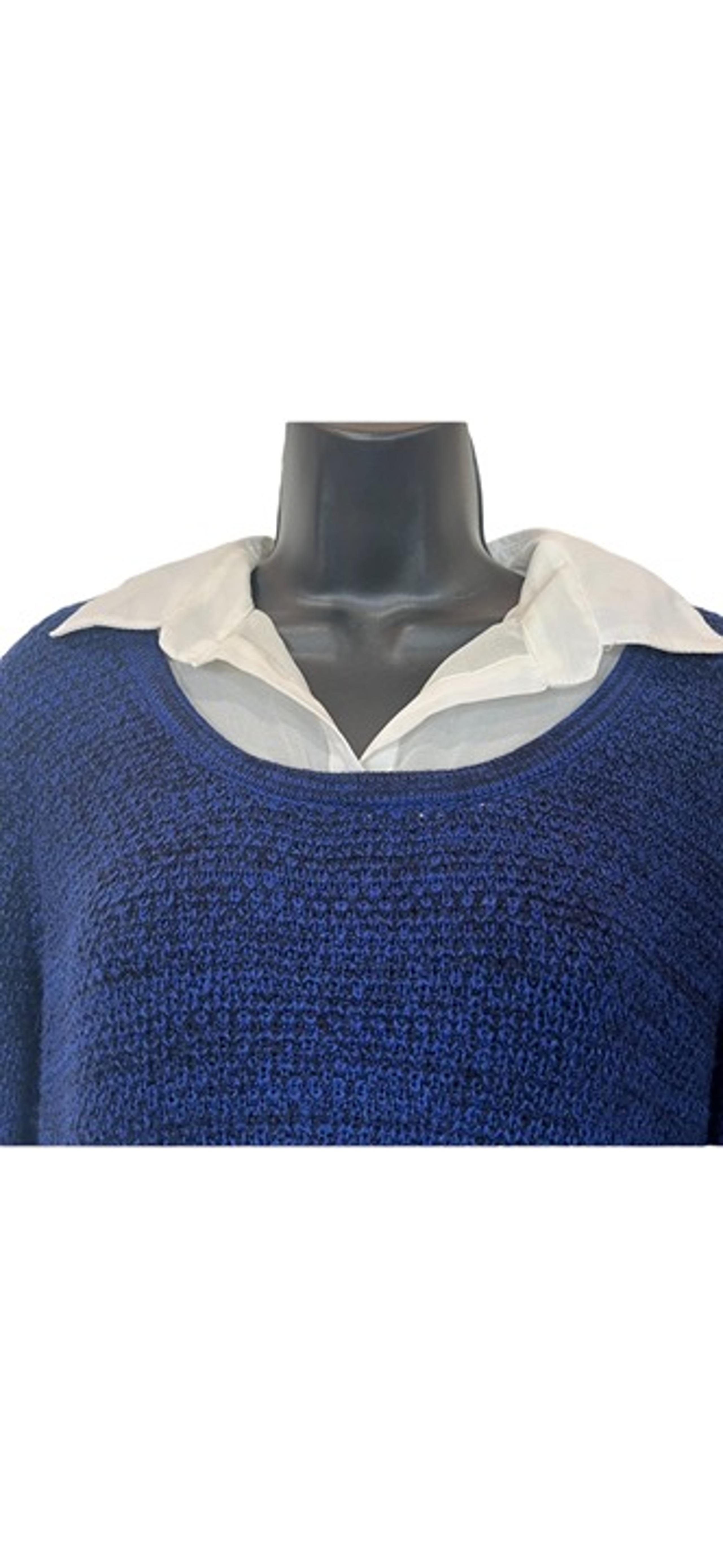 Women's AB Studio Dark Blue Knit & Chiffon Collared Sweater Size XL