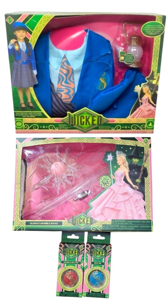 Wicked Shiz University Deluxe Uniform Dress Up Set & Pin Set Glinda Bubble Wand
