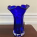 Cobalt Blue Glass Ruffle 10.5 in Vase Clear Base Vintage
