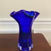 Cobalt Blue Glass Ruffle 10.5 in Vase Clear Base Vintage