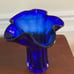 Cobalt Blue Glass Ruffle 10.5 in Vase Clear Base Vintage