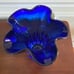 Cobalt Blue Glass Ruffle 10.5 in Vase Clear Base Vintage