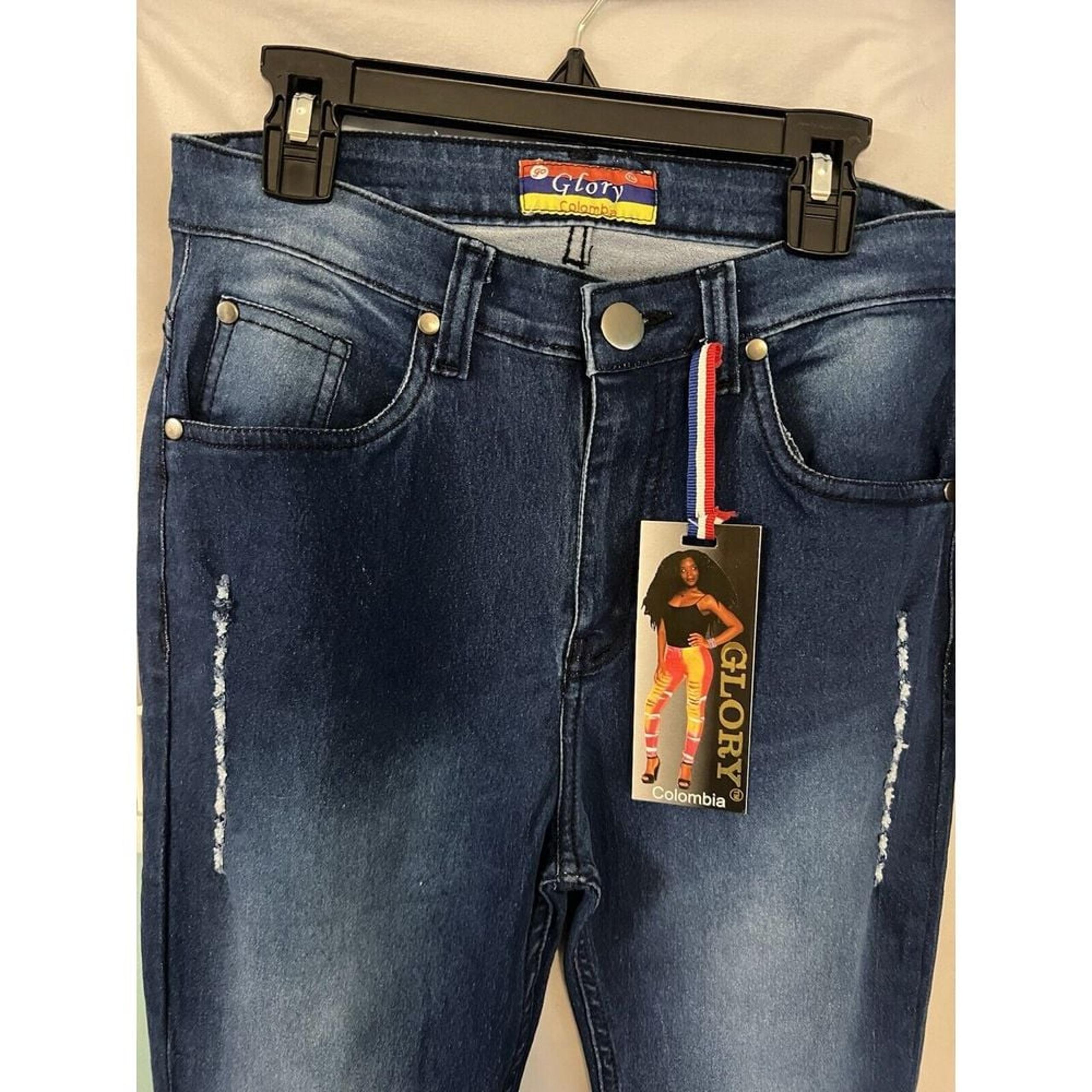 Glory Colombia Dark Blue Denim Stretch Women NWT Skinny  32" Waist 27" Inseam