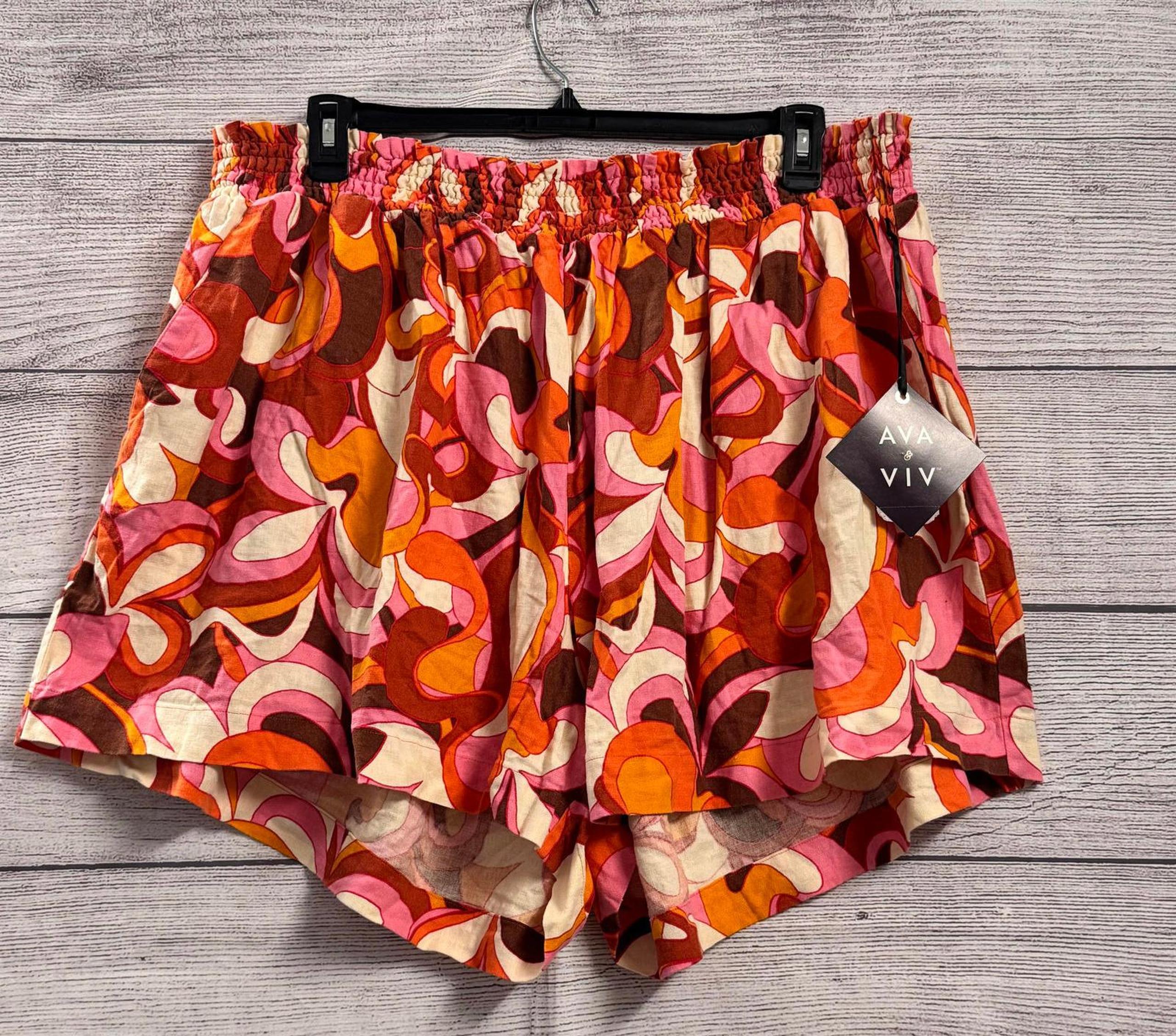 Ava & Viv Smock Linen Abstract Shorts Women Size 4X