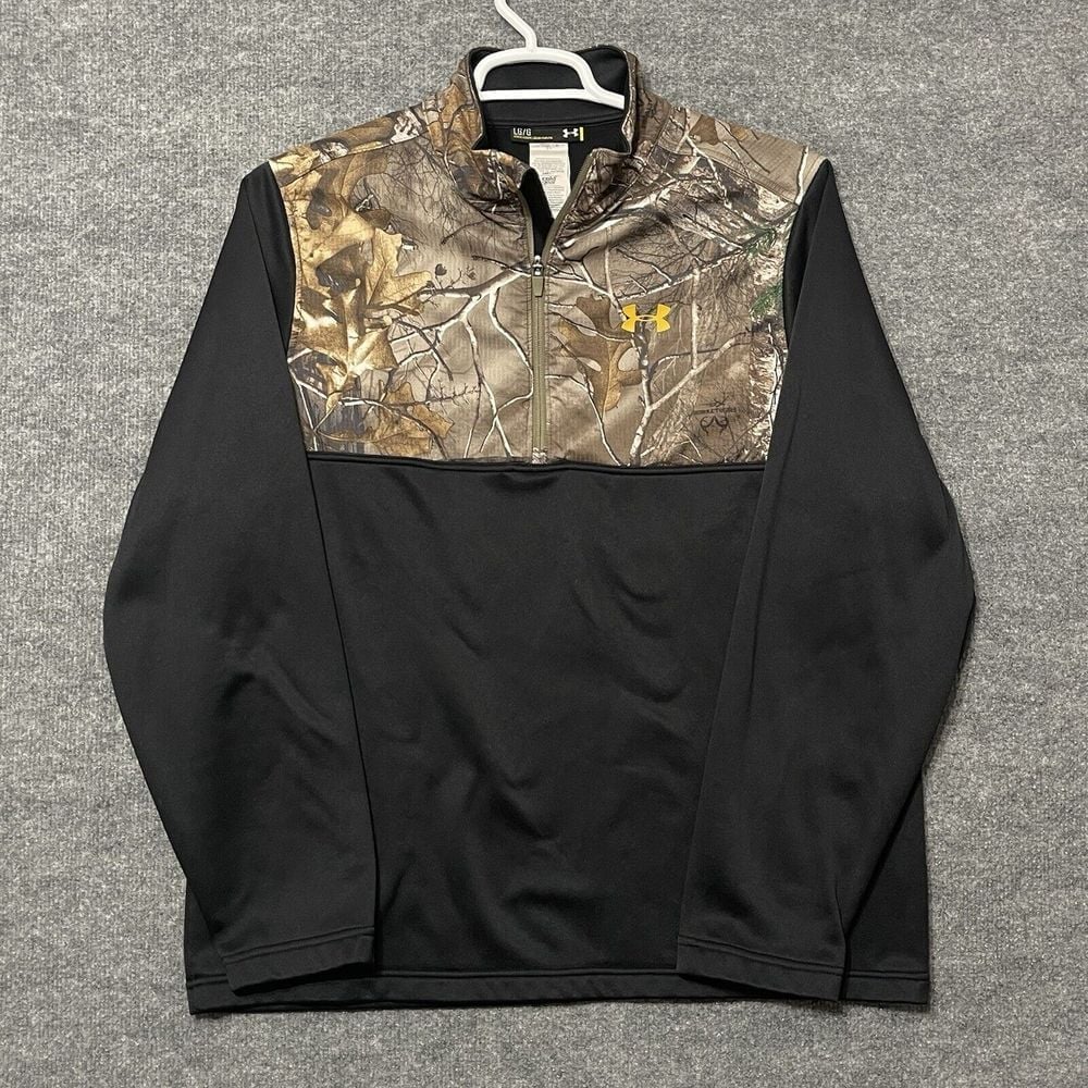 Under Armour Camo Black 1/4 Zip Pullover Realtree Hunting Men's Large Outdoor