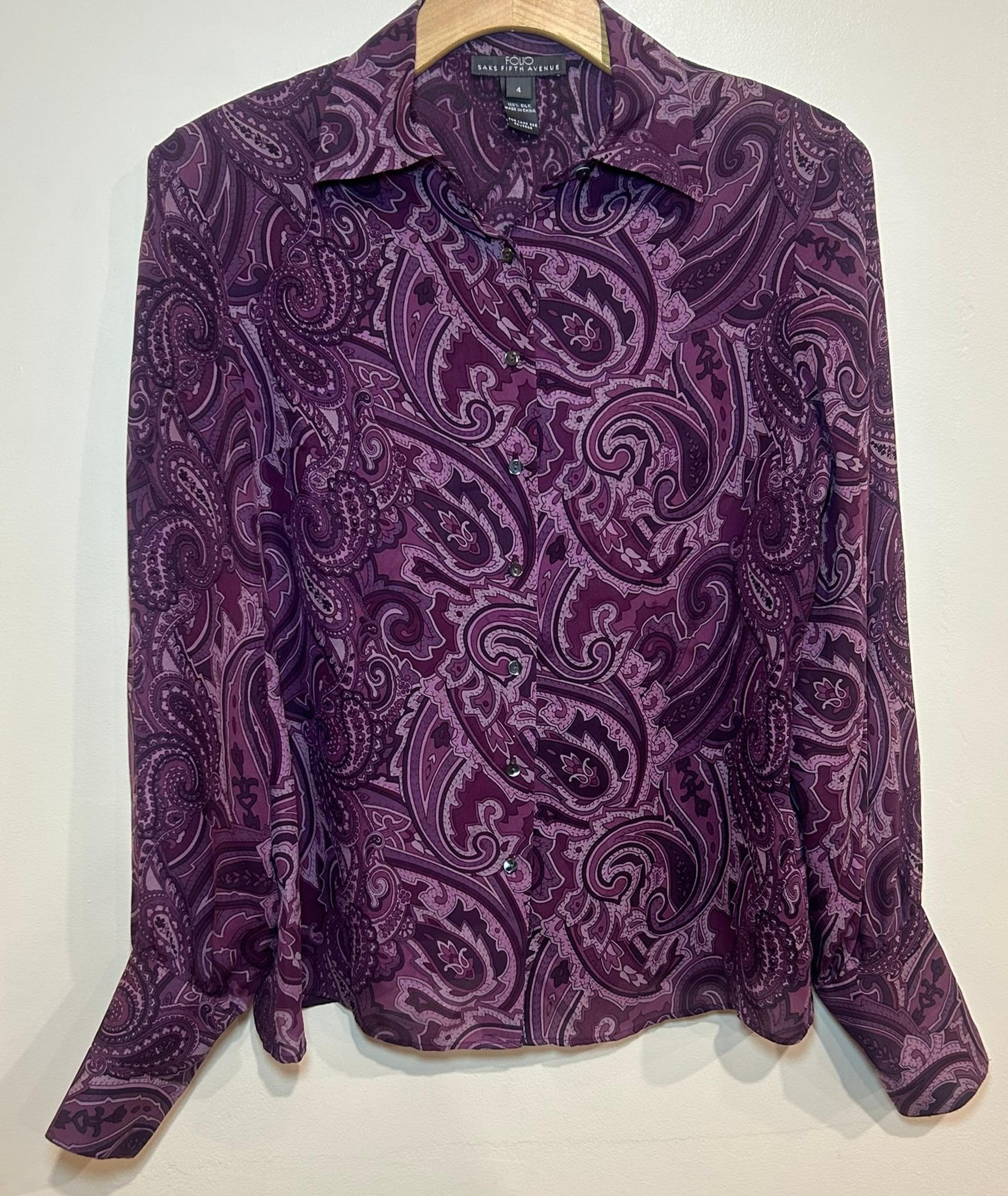 Vintage y2k Saks Fifth Avenue Folio 100% Silk Button Down Blouse Size 4