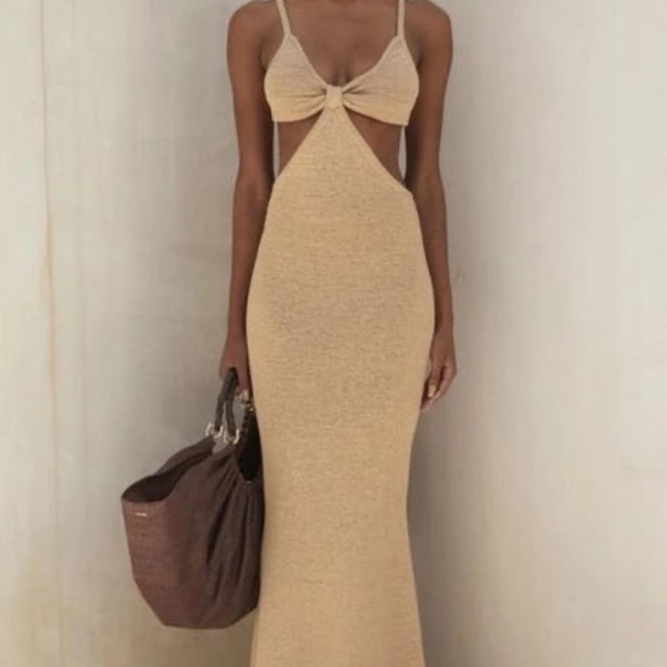 American Threads Beige/Tan Cutout Waist Mini Dress