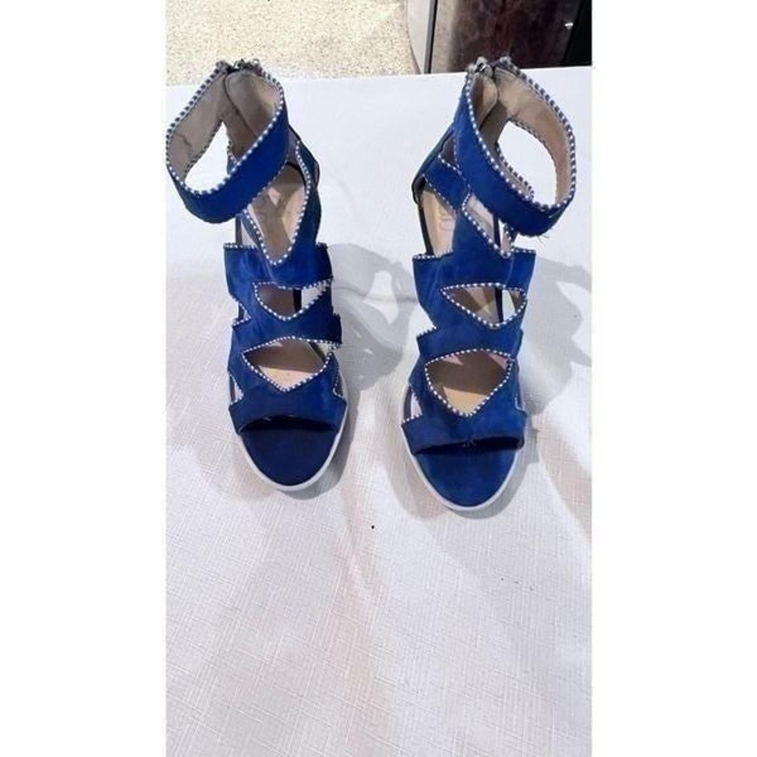 GX By Gwen Stefani Women's Yori Strappy Suede Platform Sandals Heels Blue Size 7