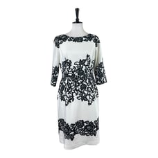 Adrianna Papell Sheath Dress 3/4 Sleeves Cream Black Lace Women’s Size 10