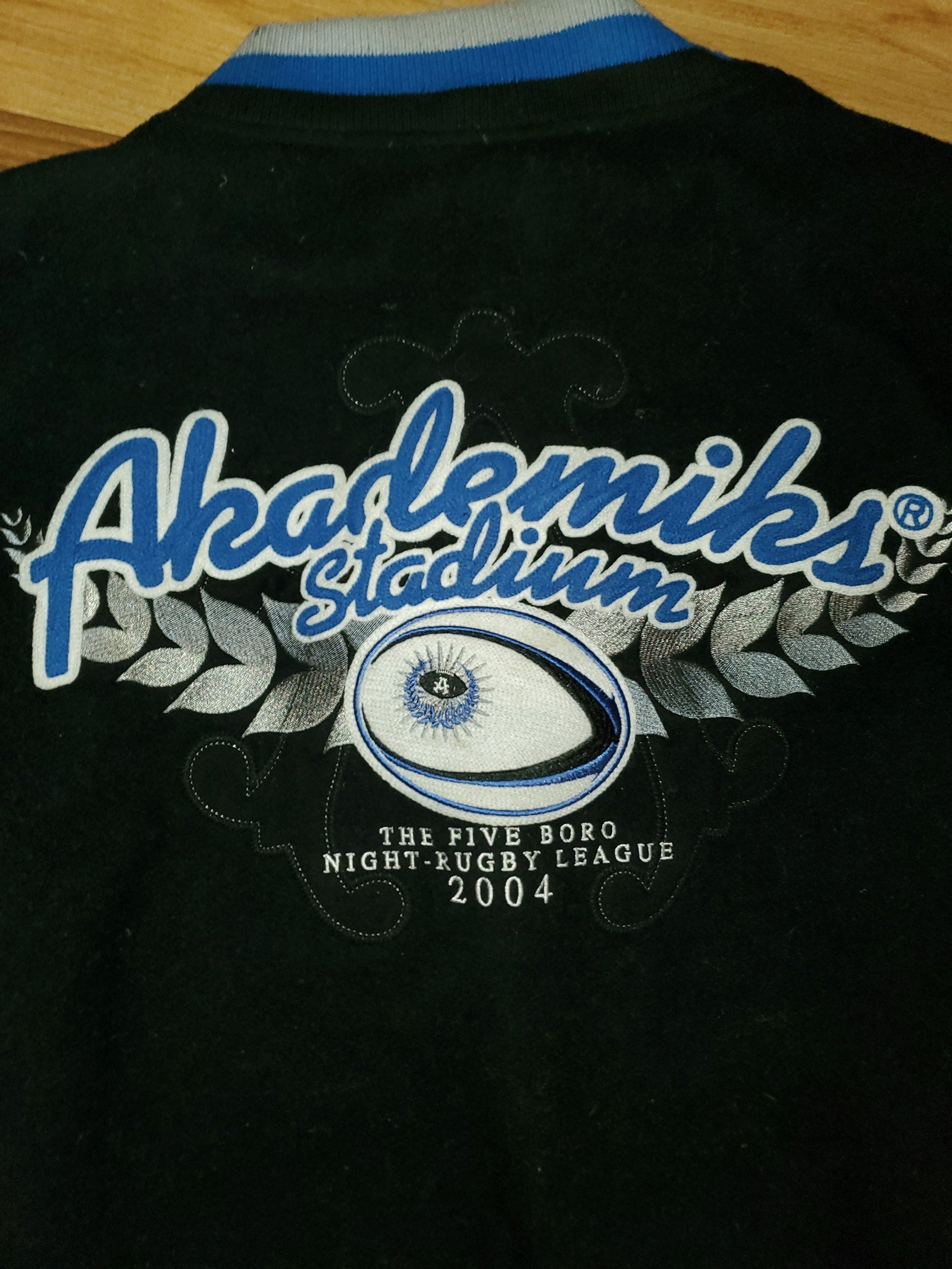 Vintage Akademiks Mens Leather Wool Varsity Jacket XL Hip Hop Stadium Division