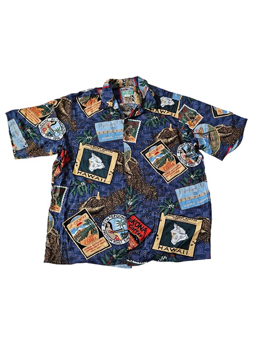 Vintage Men's Reyn Spooner Hawaiian Button Down Shirt Kona Coffee Size Large