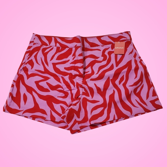 Spanx On The Go 6-Inch Pull-On Shorts XL True Red Zebra Stripe Pink/Purple NWT