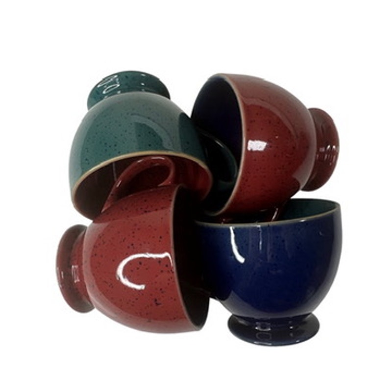 Denby Harlequin Set of 4 3 Footed Cups 2 Red & Blue 1 Green Blue 1 Blue Green