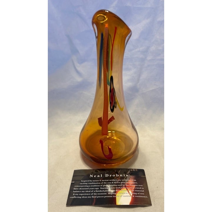 Neal Drobnis blown glass vase unsigned 7” tall and 3.5” wide on base.