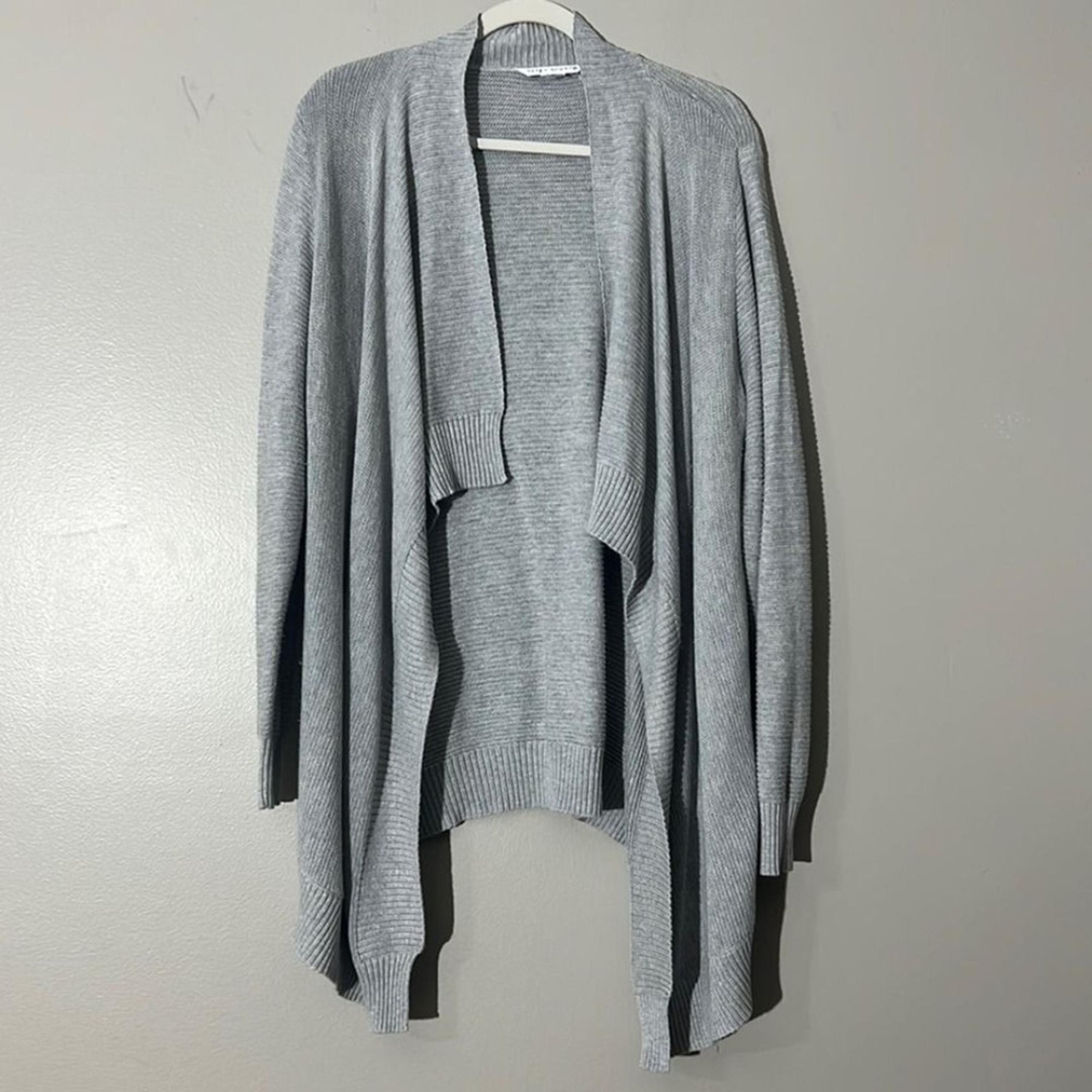 Peter Nygard Gray Open Front Waterfall Cardigan Sweater Women's XL