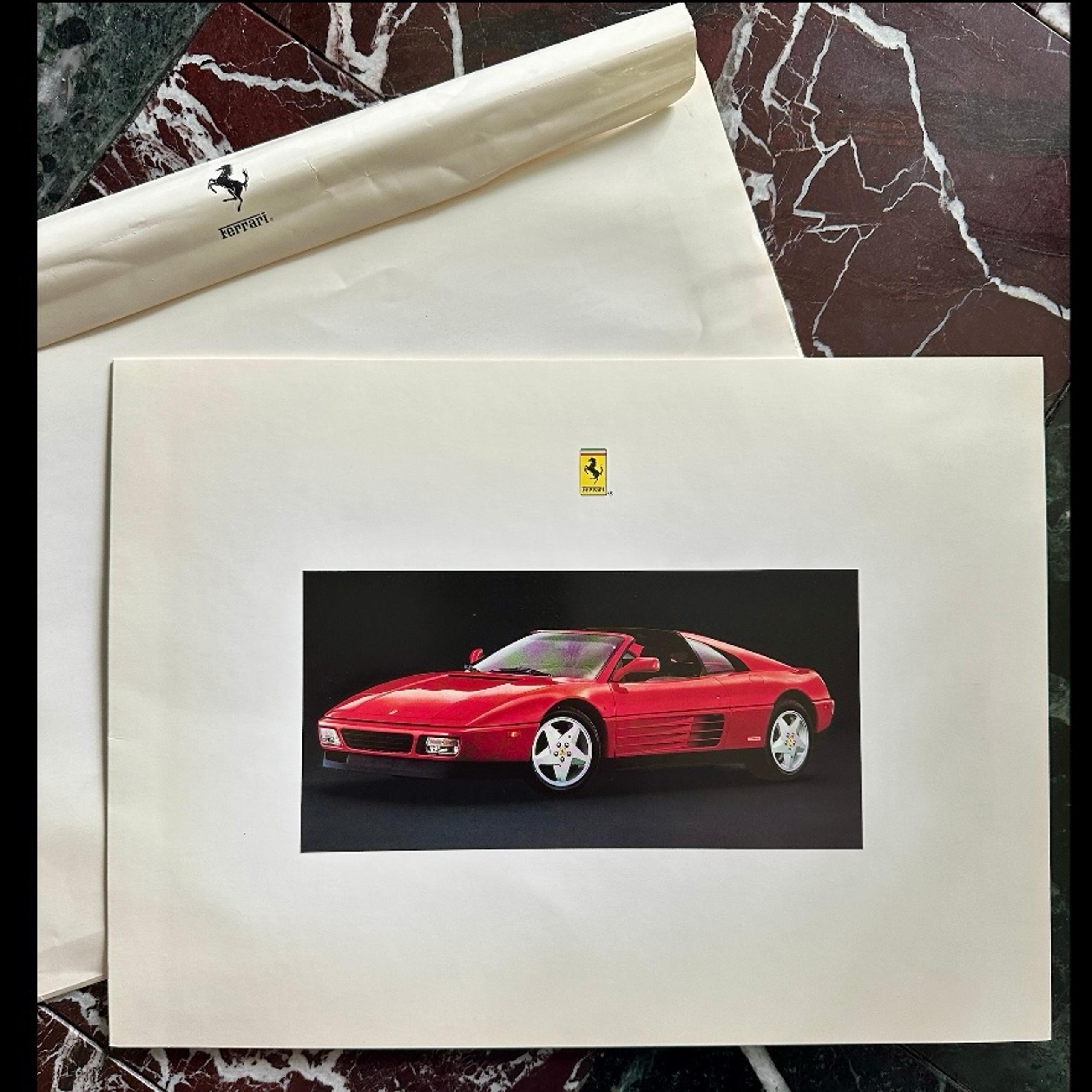 1990 FERRARI TESTAROSSA MONDIAL FOLD OPEN BROCHURE SPECS 348tb 348ts w/ ENVELOPE